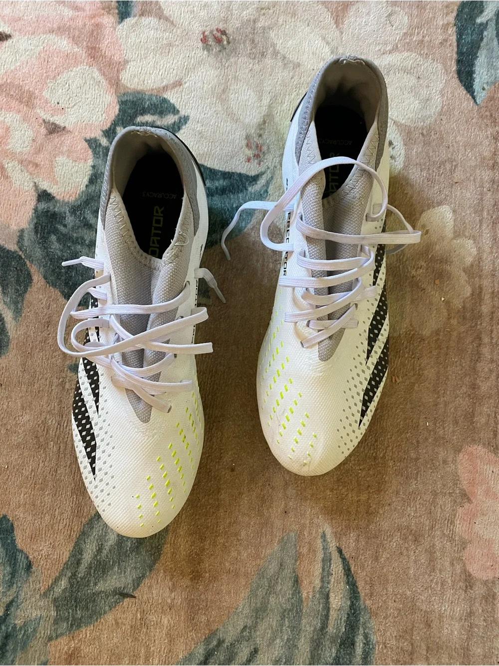 adidas predator White Soccer Cleats with Black Stripes and Neon Yellow Accents
